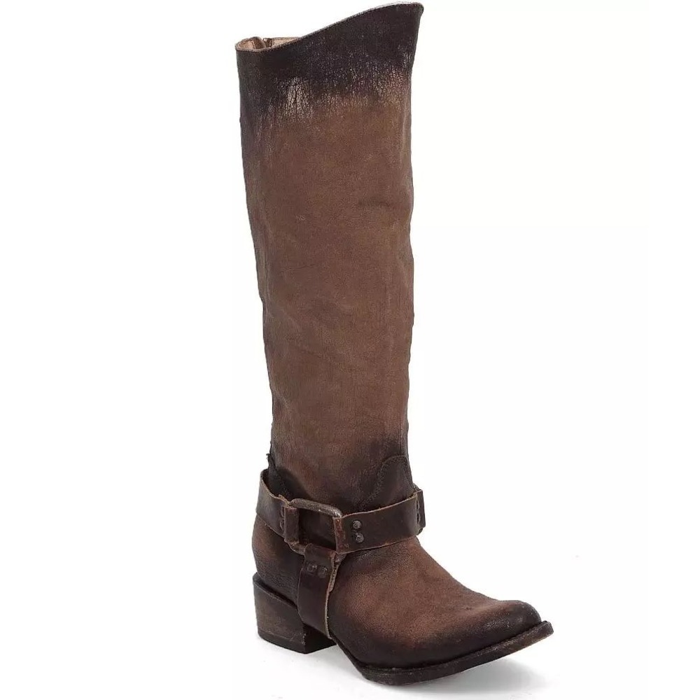 Freebird by Steven Phily Brown Leather Tall Harness Boots Rear Zip Womens 8